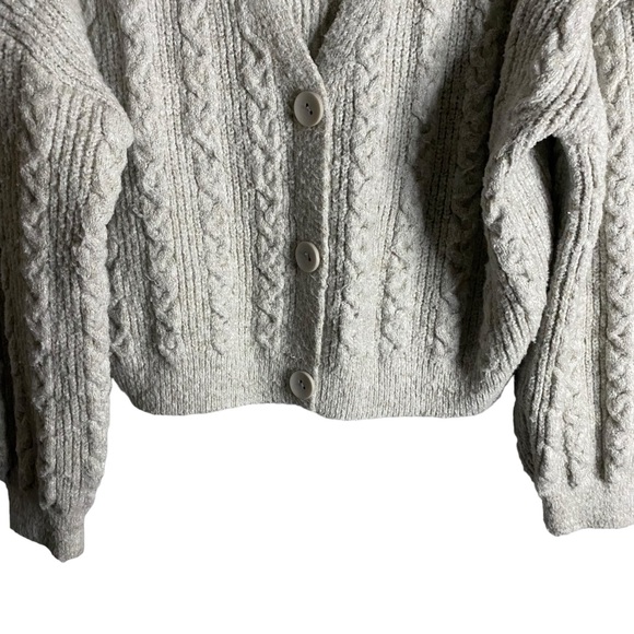 Allie Rose Women's Light Gray Cable Knit Crop Sweater Cardigan - Picture 3 of 7